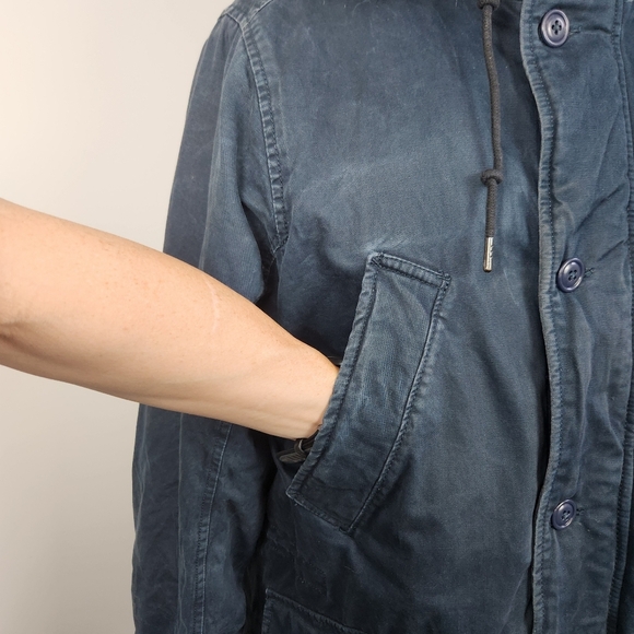 Abercrombie & Fitch VTG Y2K 2000s Men's Blue Parka Jacket Faux Fur Hood Size M - Picture 5 of 16